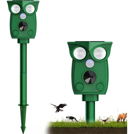 Répulsif à ultrasons solaire pour chats - Dispositif anti-animaux d'extérieur avec détecteur de mouvement - Repousse les cerfs, les mouffettes, etc. - Convient aux cours et jardins (1/2)