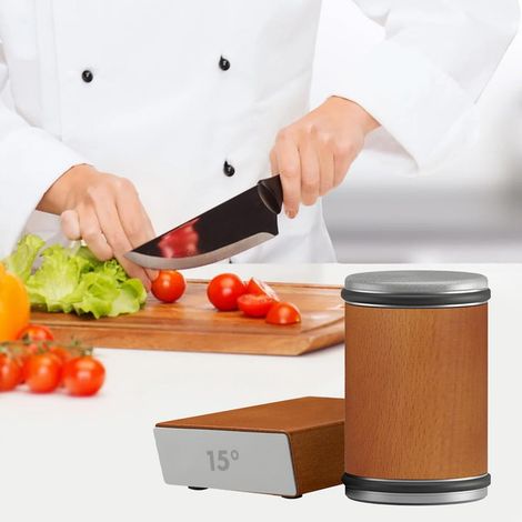 Ensemble de coupelles pour affûter les couteaux - Affûteur de couteaux de cuisine - Angle d'affûtage 15°/20° - Pierre à aiguiser - Couleur bois - Diamant (1/5)