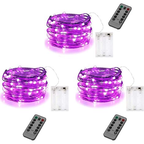 Ensemble de lumières LED, 3 unités, 30 diodes, finition violette, télécommande, alimenté par piles.-AquaForge (1/5)