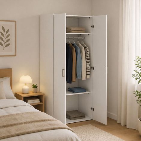 Dmora - Armario 2 puertas Sylvie, Muebles de dormitorio, Vestidor, Armario de ropa, 78x50 h175 cm, Blanco (1/5)