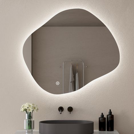 Asymmetrischer LED Badspiegel mit Beleuchtung 74x64 cm, 3 Lichtfarben Einstellbare Spiegel Bad mit Beleuchtung,Dimmbar, mit Memory-Funktion (1/5)
