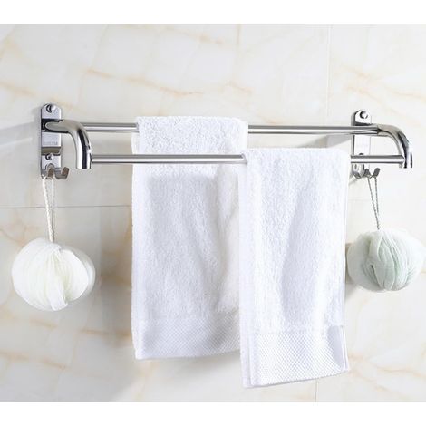 porte serviette salle de bain en acier inoxydable 304 sans perçage barre murale porte serviette avec crochets étagère de rangement pour salle de bain toilette (1/5)