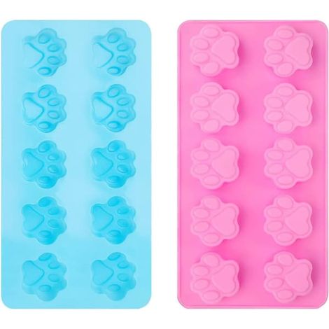 Lot de 2 moules en silicone en forme de pattes, moule à chocolat à 10 trous, moule à glace réutilisable en forme de patte de chien ou de chat, outils de pâtisserie DIY pour pudding (1/4)