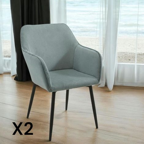 Fauteuil de table tissu cotelé bleu (lot de 2) MALMOE (1/3)