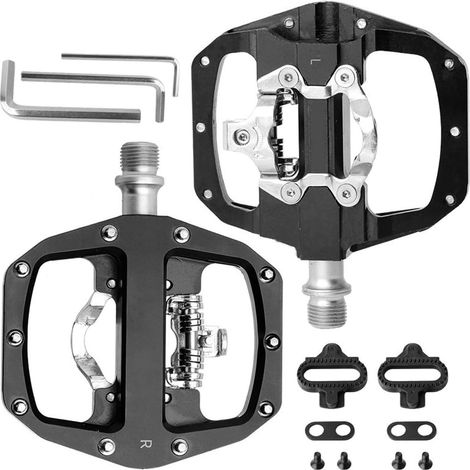 2 pédales de vélo 2 en 1 SPD en Aluminium CNC - Jeu de pédales à clic antidérapantes pour VTT, BMX, vélo de Route et de Trekking, axe de 9/16" (1/5)