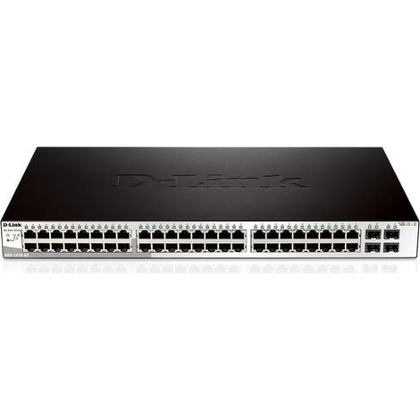 Switch internet 52 ports (48 ports Gigabit PoE 10/100/1000 Mbps + 4 ports Combo SFP) commutateur rackable 1U noir D-LINK (1/4)