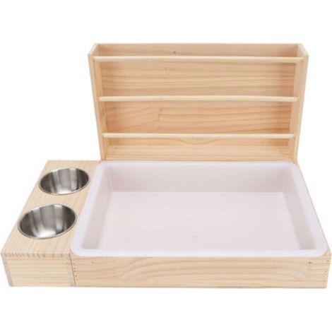 Mangeoire 3 en 1 pour lapins avec bac à litière et 2 bols Mangeoire pour animaux Support pour nourriture à base d'herbe pour cochons d'Inde