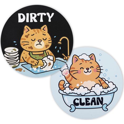 Aimant pour Lave-Vaisselle Propre/Sale, Double Face Motif Animal Amusant Aimant Lave-Vaisselle pour la Maison Cuisine et Buanderie (Chat Orange) (1/5)