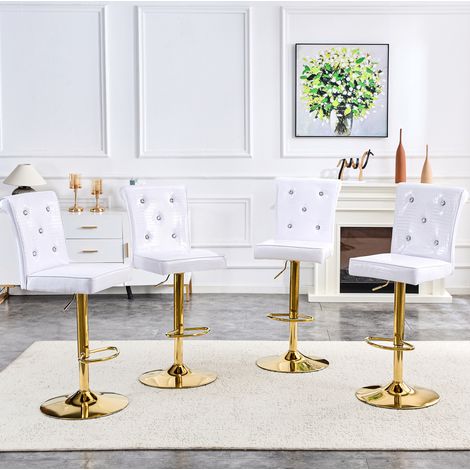 MODFU – Set de 2 sillas de comedor de PVC efecto cocodrilo con botones de cristal, asiento acolchado, espuma de alta densidad y carga 136 kg para cocina o bar – Blanco (1/5)