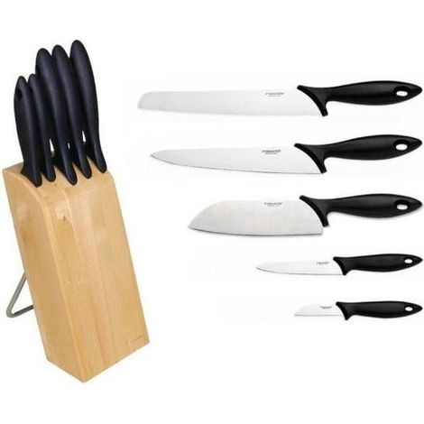 Fiskars Essential Juego de 5 Cuchillos de Cocina Negro