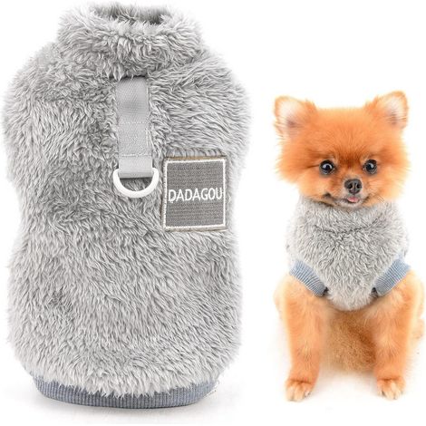 1 Pull Polaire Sherpa, Anneau en D, Col Roulé, Gris, Pour Petit Chien Chat