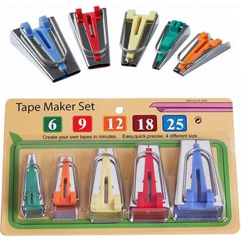 Juego de 5 piezas para hacer bies, Herramienta para coser y acolchar bies, Adecuado para coser telas y acolchar, 6 mm 9 mm 12 mm 18 mm 25 mm (1/5)