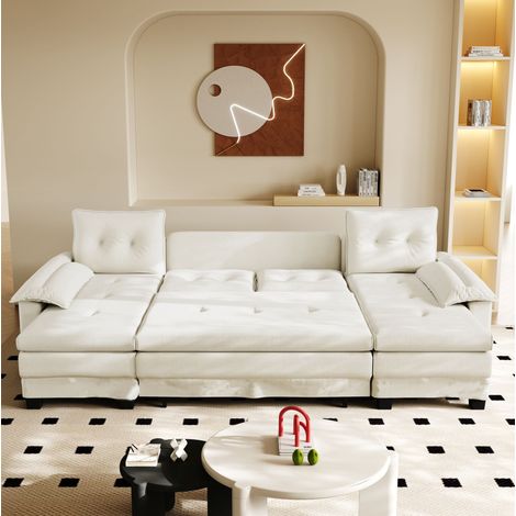 Canapé-lit modulaire en U avec lit coulissant et USB, 278 x 127 cm, beige OKMYHOME (1/5)