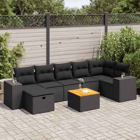 vidaXL Salon de jardin 8 pcs avec coussins noir résine tressée (1/5)