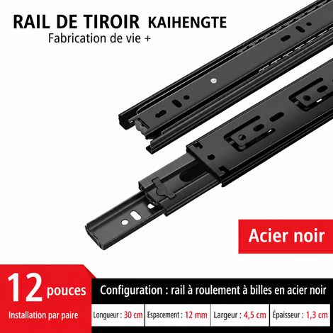 Coulisses de tiroir télescopiques 3 sections acier noir silencieux 30 cm 12 pouces 12 30cm réf 8823 30 × 1 × 1 cm 686 g – Livraison gratuite