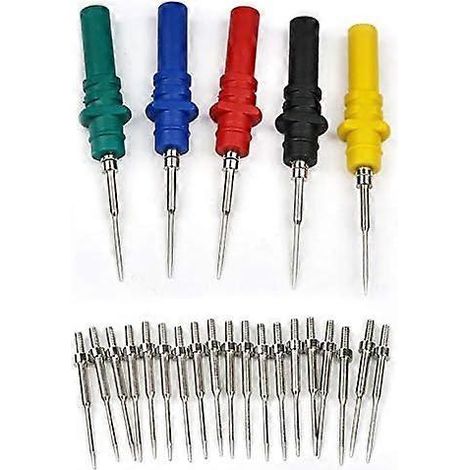 Jeu de 5 pointes de test arrière pour multimètre, fiches de 4 mm, aiguille pointue en acier inoxydable avec 20 aiguilles de rechange, diagnostic automobile (1/5)