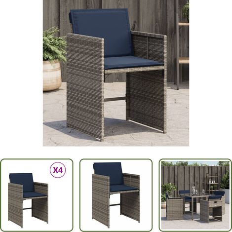 Rattanstuhl -  Gartenstühle mit Kissen 4 Stk. Grau Poly Rattan (1/5)