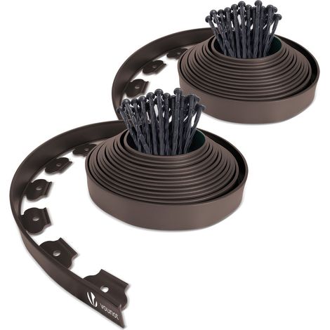 VOUNOT® Flexible Rasenkante Beeteinfassungen Kunststoff, mit 60 Erdanker, Länge 20m Höhe 5cm, Braun