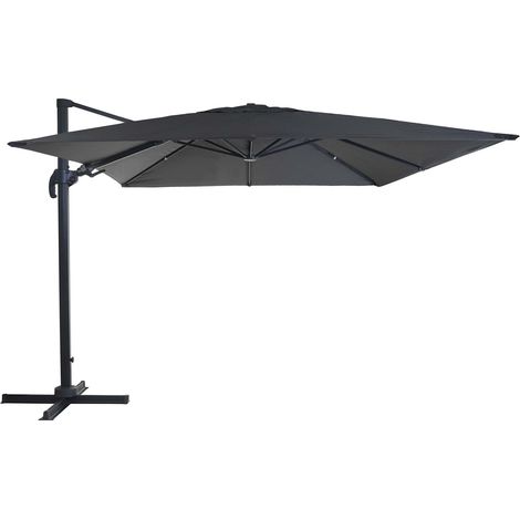 Parasol voladizo de 3x4 m orientable inclinable y giratorio 360° fabricado en aluminio y poliéster antracita de 220 g/m² sin base 040007948