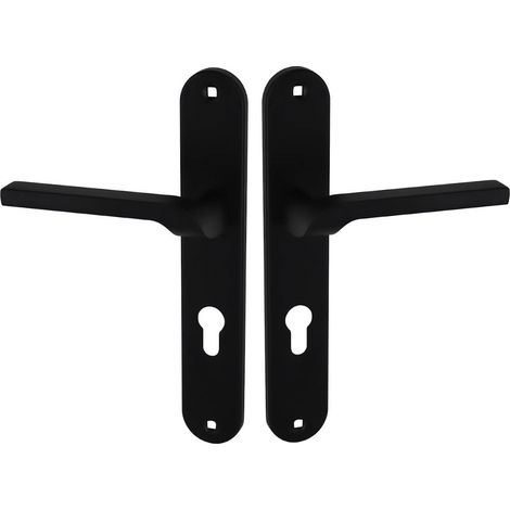 Manilla de puerta con placa larga y llave LUGA II, color negro (1/3)