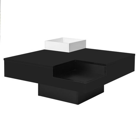 Table basse carrée avec boîte de rangement amovible, LED multicolore, finition laquée noire et blanche, 72x72x30 cm (1/5)