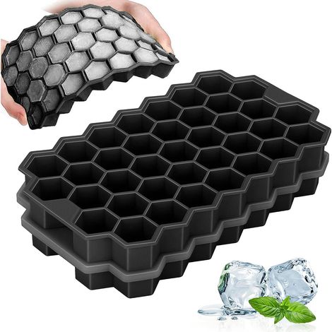 Sechseckige Eiswürfelform, schwarzes Silikon, große Wabenform für Cocktails, 2er-Pack