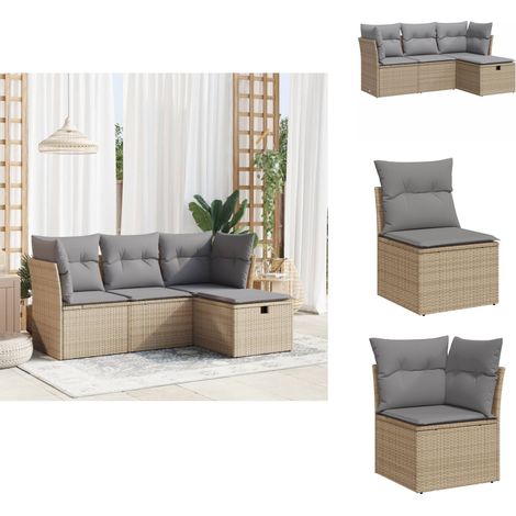Salon de jardin avec coussins 4 pcs beige résine tressée - Ensemble De Canapés De Jardin - Ensembles De Canapés De Jardin - Ensemble De Canapés D'extérieur - Salon De Jardin (1/5)