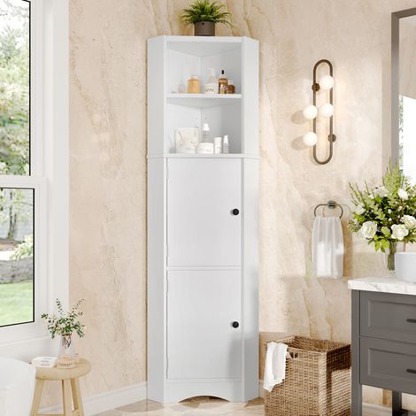 Eck Badezimmerschrank Badezimmer Hochschrank mit 2 offene Regale 2 Schranktüren und verstellbare Trennwände (1/5)