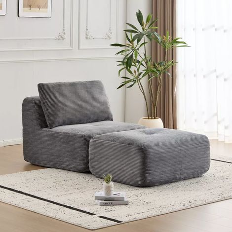 Sofá moderno con espuma viscoelástica comprimida, tapizado en pana apto para mascotas, sofá esquinero para salón, sofá plegable, gris claro.