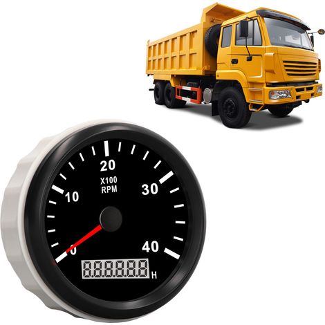 Tachymètre moteur de type aiguille de 85 mm, 4000 tr/min, avec rétroéclairage rouge, convient aux voitures, camions et bateaux (fond noir, cadre noir). (1/5)