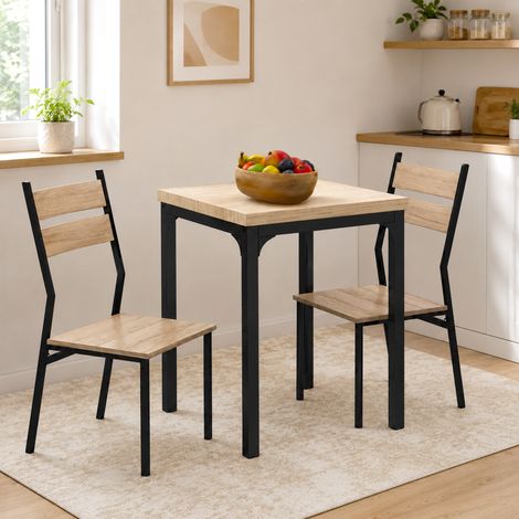 Ensemble table et chaises pour 2 personnes, table de cuisine avec chaises, table à manger 3 pièces avec 2 chaises encastrables, pour cuisine salon maison, bois de chêne clair (1/5)
