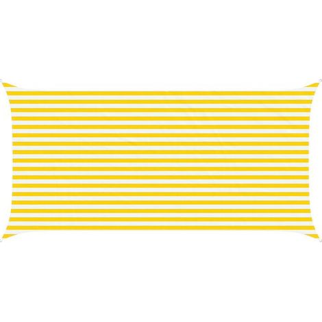 Voile d'ombrage à rayures jaunes et blanches, 5 x 2,5 mètres, tissu Oxford 100% polyester. (1/5)