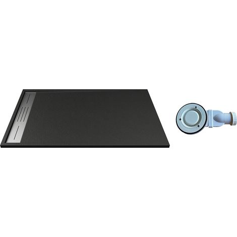 Vente-Unique – Receveur de douche à poser en résine SMC – Noir – Dimensions 120 x 80 cm – Anti-moisissure et anti-dérapant – Recoupable