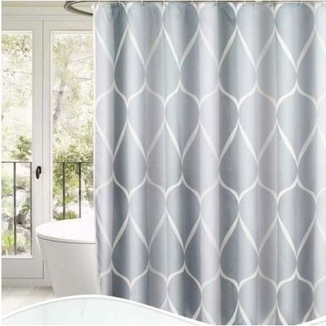 Rideau de Douche 80x200CM Anti Moisissure en Tissu Polyester, Original Grise Rideau de Bain Impermeable Lavable en Machine, avec Crochets Antirouille et Ourlet Stable (1/5)