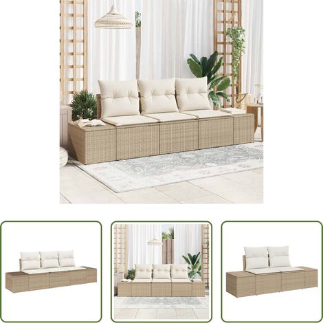 Canapé extérieur - Ensemble de Canapés avec coussin 3 pcs Beige polyrotin (1/5)