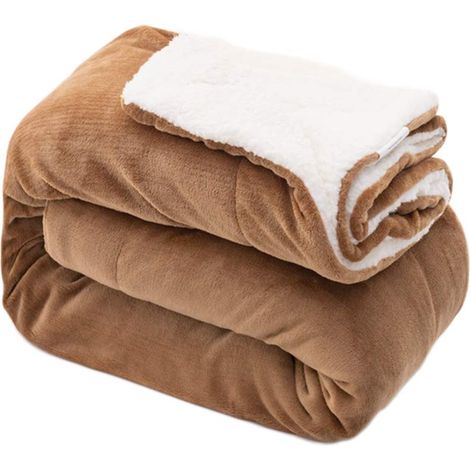Plaid Douillet en Flanelle et Sherpa Camel 130 × 160 cm, Couverture Chaude Épaisse Réversible pour Lit et Canapé, 1 Pièce (1/5)
