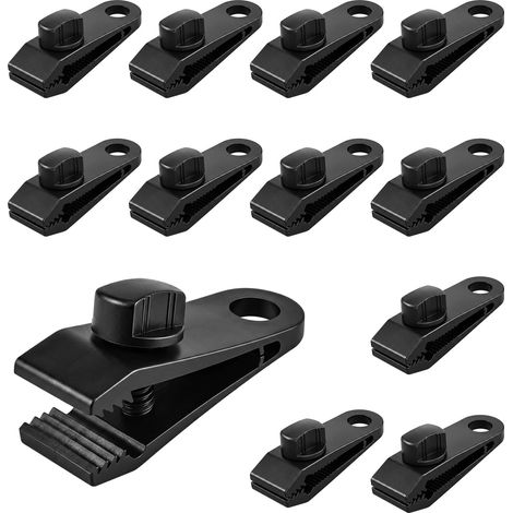 12 Pièces Clips pour Bâche, Pinces pour Bâche Réutilisables Tarp Clips Réglables, Clips de Tente en Nylon pour Pare-Soleil Auvent Toile Ombrage Piscine Camping et Jardin, Noir (1/5)