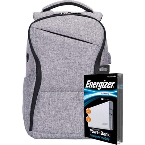Energizer EPB005 Laptop Charging Bag with Energizer UE10004QC Power Bank, Grey (1/5)