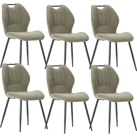 Lot de 6 chaises en tissu polyester maillé vert avec poignée et pieds en métal laqué noir - MILDA (1/5)