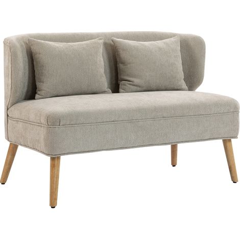 Sofá compacto de 2 plazas en chenilla beige con respaldo orejero y patas de madera (1/5)