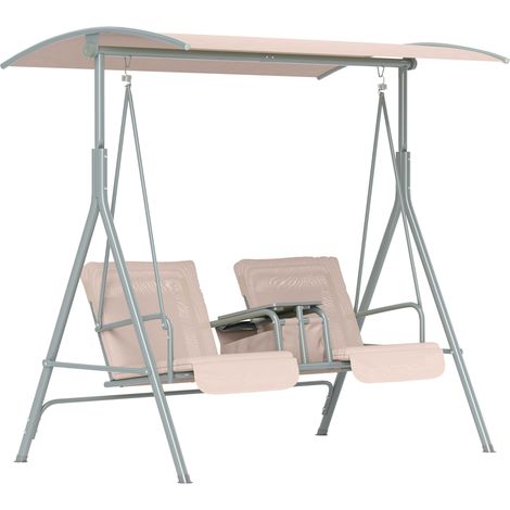 Hollywoodschaukel 2-Sitzer mit Sonnendach, Becherhalter und Seitentasche, Gartenschaukel bis 180 kg belastbar, 175 × 112 × 165 cm, Beige