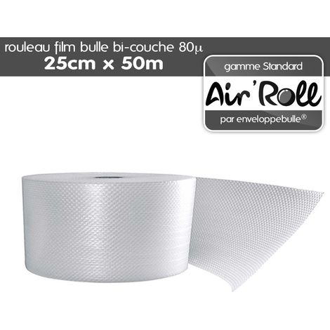 Film bulle de protection 80 microns 25cm x 50m – Anti-choc et anti-vibrations – Imperméable et recyclable – Pour déménagements et conservation des aliments – Enveloppebulle