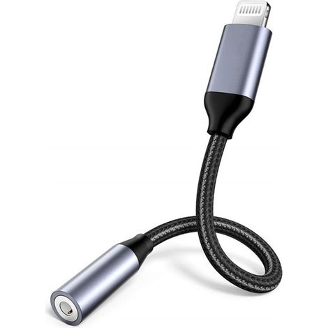 Lightning-auf-3,5‑mm-Klinke Adapter – kompatibel mit iPhone 12–7, SE, XR, XS, 11 Pro Max etc. (Grau)