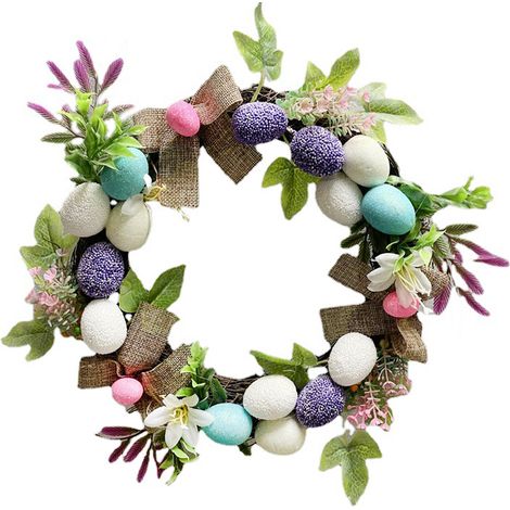 Couronne de Pâques, couronne d'œufs de Pâques, couronne en rotin, composition florale, suspension décorative de porte « forêt d'œufs de Pâques » (1/5)