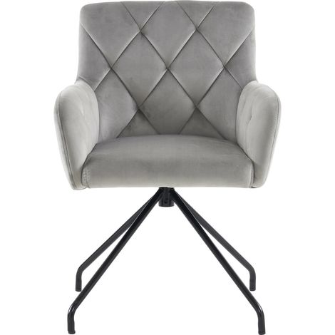 Set de 2 sillas de comedor tapizadas en terciopelo gris claro con reposabrazos y patas metálicas (1/5)