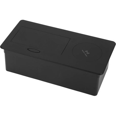 Prise de bureau encastrée noire avec chargeur sans fil, sans câblage, prise 2 broches AC250V (1/5)