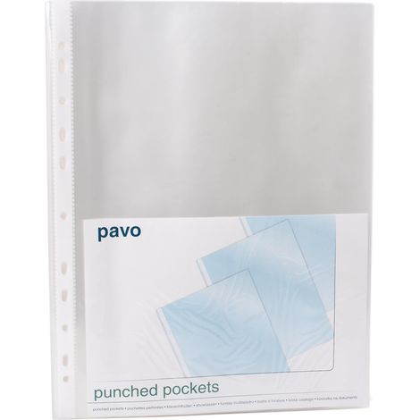 Pavo - A4 Buste Perforate/Buste Foratura 80mic, Lucide, 100 Pezzi, Trasparenti
