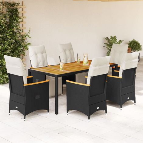 7-tlg. Garten-Bistro-Set mit Kissen Schwarz Poly Rattan (1/5)