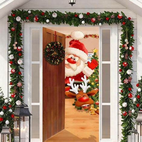 Decoration Porte Noel, 200x90cm Couverture de Porte Noël,Deco Porte Noel,Decoration Noel Porte Exterieur,Deco Porte d'entrée Noel,Couverture de Porte de Père Noël pour Décoration Porte Entrée Maison (1/5)