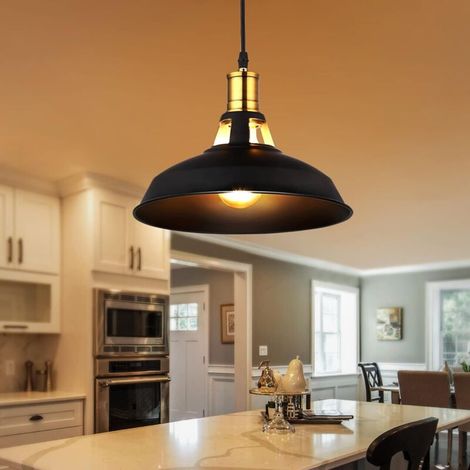 Métal Retro Suspensions, Luminaires Industriel Simplicité Suspension, Plafonnier Suspension avec Abat-jour en Métal Stye Nordique Pour Restaurants, Cafés, Sans Ampoule,Noir,270mm (1/5)